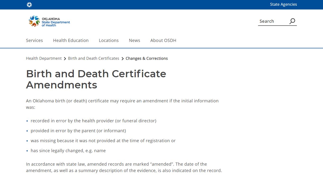 Birth and Death Certificate Amendments - Health Department