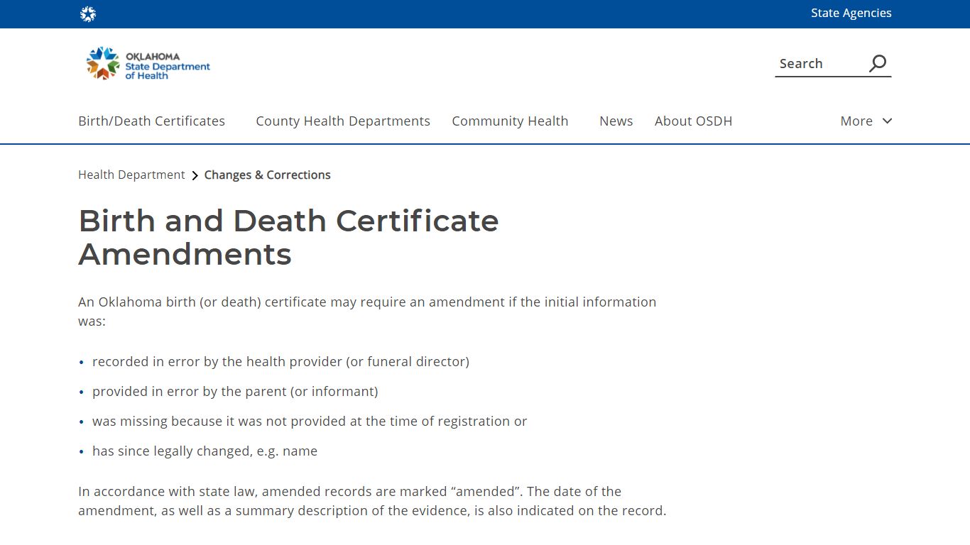 Birth and Death Certificate Amendments - Oklahoma